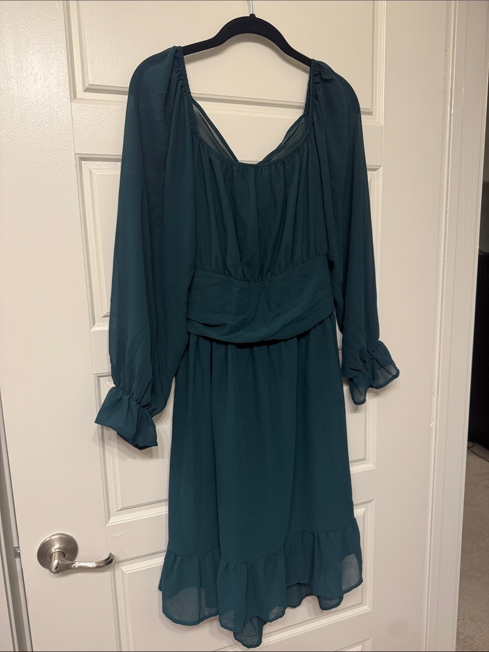 Women's 2X Deep Teal Long Sleeve Ruffle Hem Dress
